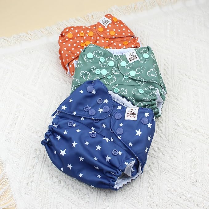 Mama Koala 3.0 Cloth Diapers for Babies with AWJ Lining, 6 Pack with 6 5-Layer Natural Cloth Diaper Inserts - Reusable and Washable Pocket Diapers(A-Full of Hope)