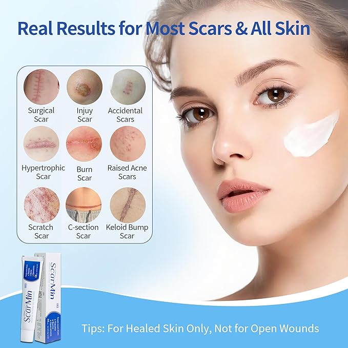 HBM Medical Grade Silicone Scar Gel, Advanced Scar Removal Cream for Old & New Scars, Stretch Marks, Surgical Scars, Keloids, Acne, C-Section & Burn Scars, 30g