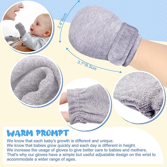 Newcotte Adjustable Baby Mittens No Scratch Newborn Cotton Breathable Gloves Warm Baby Mitts for Boys