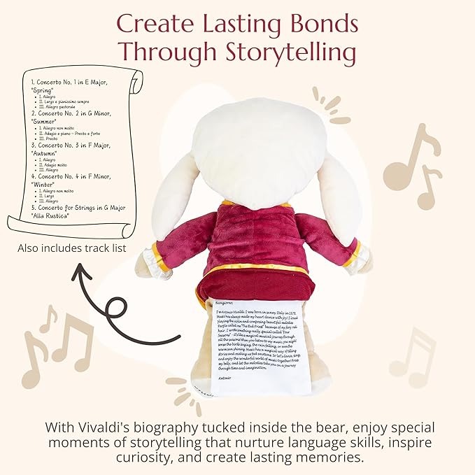 Vivaldi Virtuoso Bear – Dual-Mode Plush Toy with Music & Comfort Features, Plays 40 Mins of Classical Music & White Noise for Babies & Toddlers
