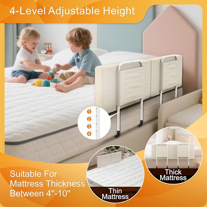 Bed Rail for Toddlers, Adjustable Baby Bed Rail Guard for Twin and Full Size Beds, Bed Safety Rails for Children with Non-Slip Base, Removable Washable Cover, Easy Installation (2 Pack)