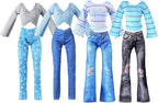 Bencailor 8 Pieces Christmas Doll Clothes for 11.5 Inch Doll Accessories Sweaters Denim Pant Summer Regular Outfit Clothing(Stripe)