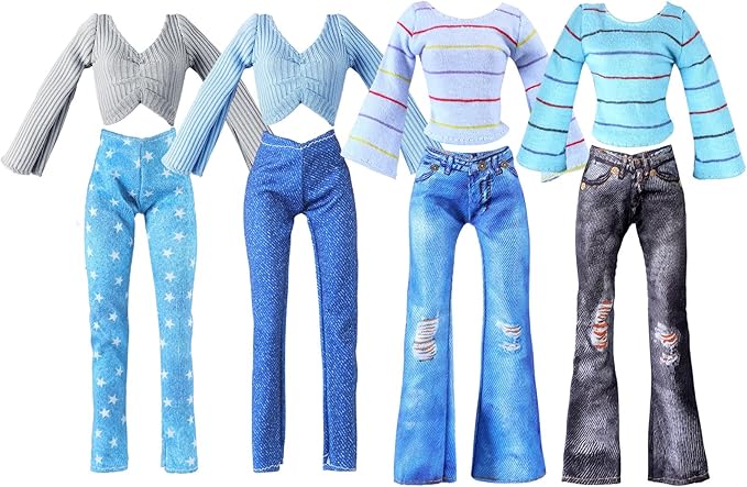 Bencailor 8 Pieces Christmas Doll Clothes for 11.5 Inch Doll Accessories Sweaters Denim Pant Summer Regular Outfit Clothing(Stripe)