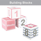I'm Solid Wood Monthly Weekly Yearly Milestone Age Blocks, Newborn Gifts & Keepsakes for Picture Props (4 Pcs/Pink)