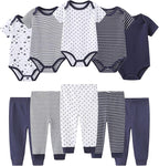 Baby Bodysuit and Pant Set 10-pcs Cotton Soft Newborn Boy Girl Clothes Outfits