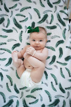 Margaux & May Organic Muslin Cotton Baby Crib Sheet, Green Feather Print, Fitted, Breathable, Toddler Bedding, 52 x 28, Deep Pocket, Organic Crib Sheets for Cozy Sleep