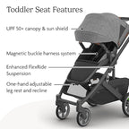UPPAbaby Cruz V3 Stroller - from Birth + Car Seat Compatible - Full-Size, Reversible Seat - Infant Insert, Bug and Rain Shields Included - Greyson (Charcoal Mélange/Carbon Frame/Saddle Leather)