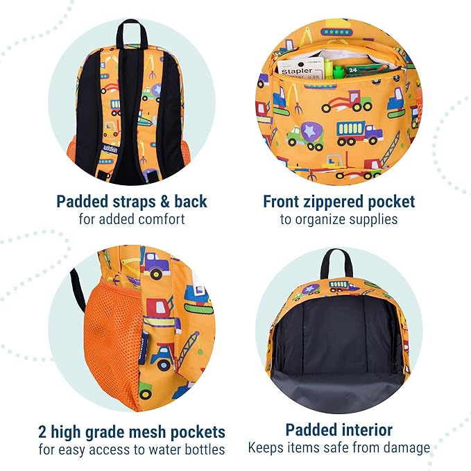Wildkin 16-inch Kids Backpack – Durable, Padded & Spacious School Bag for Boys & Girls - Under Construction