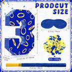 Number 3 Blue and Golden Rings Piñata for Kids Birthday Cartoon Theme Small Piñata with Blindfold Stick Confetti for Fiesta Cinco De Mayo Party Decor, 15.8 x 11 x 2.8 Inch