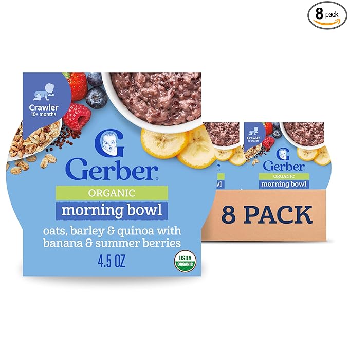 Gerber Stage 3 Baby Food, Organic Morning Bowl, Oats Barley & Quinoa, Baby Oatmeal, 8PK