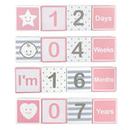 I'm Solid Wood Monthly Weekly Yearly Milestone Age Blocks, Newborn Gifts & Keepsakes for Picture Props (4 Pcs/Pink)