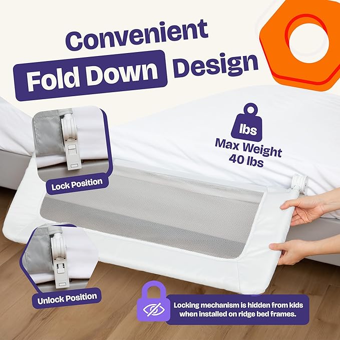 ComfyBumpy 1-Pack Bed Rail for Toddlers 35.5" L x 19.5" H | Toddler Bed Rails for Twin, Full & Toddler Mattress Size | Swing Down Rail Guard | Mattress Side Rail for Kids | White