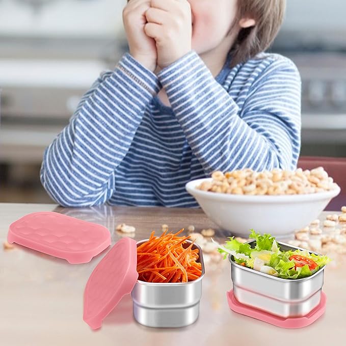 HaWare Stainless Steel Snack Containers for Toddlers and Kids, 8 oz Leak Proof Food Storage Containers with Silicone Lids, Stackable & Reusable Small Metal Lunch Box for Daycare and School- 3 Packs