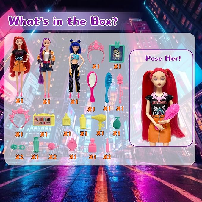 2025 New11.5''Singer Fashion Doll with Accessories and Trendy Outfits Set,Articulated/Made to Move Girl Group Dolls, Idea for Enthusiast Fan (Doll & Makeup Accessories Sets)