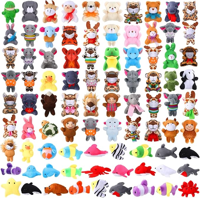 Zhanmai 100 Pcs Mini Plush Stuffed Animal Bulk Small Animal Toys Keychain Party Favors Easter Egg Stuff for Kids Birthday Valentine Carnival Classroom Prizes Gift Goodie Bag Filler(Ocean Style)