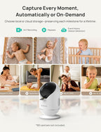 VistaView Smart WiFi Baby Monitor - 5” 1080P Split Screen & 2K Camera App Control, Cry & Motion Alerts, HD Night Vision, 5000mAh Battery, 2-Way Talk, Multi-User, Triple Security, 1279ft Range