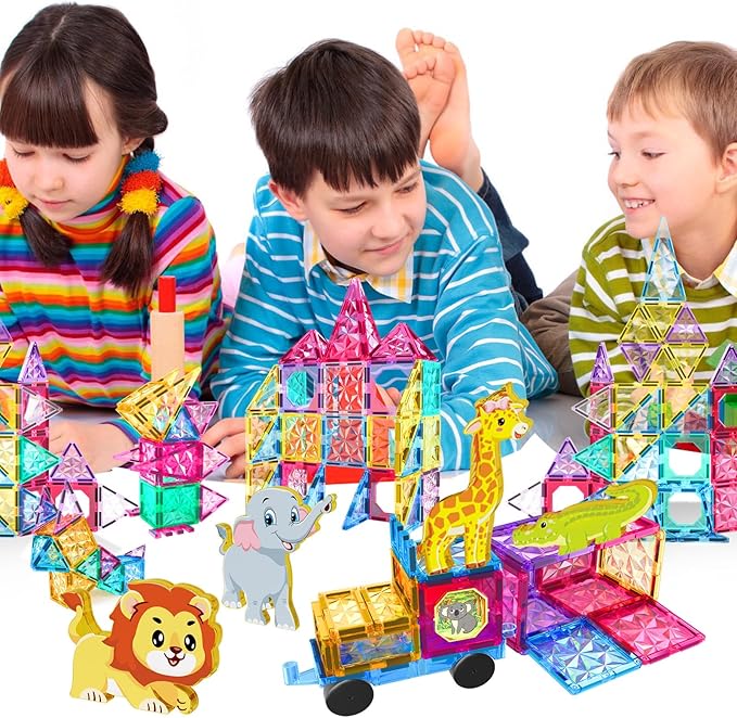 Jasonwell Magnetic Tiles Kids Magnetic Blocks 110PCS Building Sets 3D Magnet Tile Building Blocks Toy Construction Educational STEM Toys Gifts for Toddlers Boys Girls 3 4 5 6 7 8 9 10 + Year Old