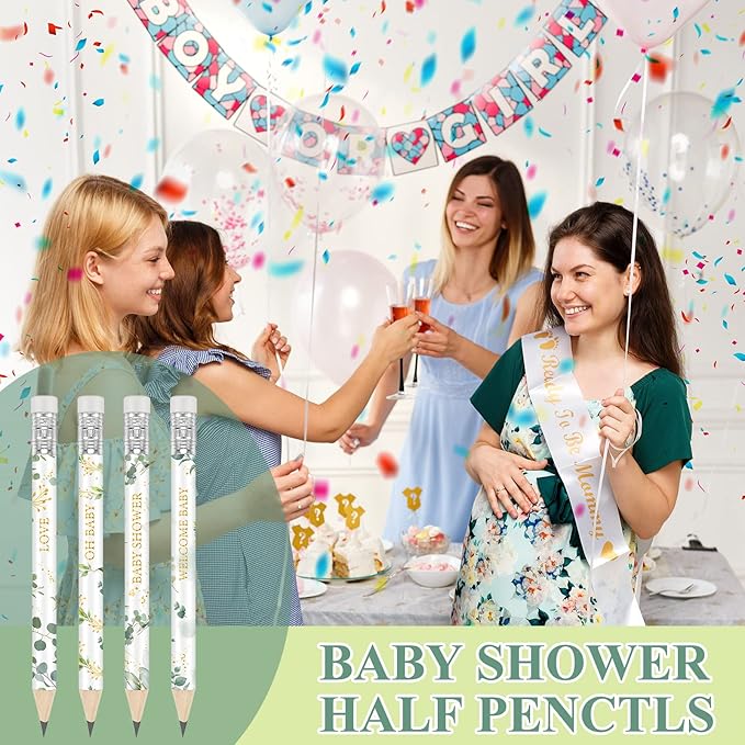 Tinlade 60 Pcs Sage Green Baby Shower Golf Pencils with Erasers Small Kids Sharpened Mini Pencils for School in Bloom Baby Shower Supplies