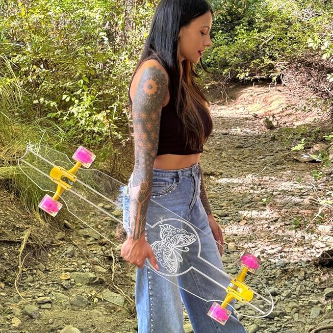 Clear Longboard Skateboard - Transparent Acrylic Long Boards with Light-Up LED Wheels for Smooth Rides - Ride The Streets in Style with Longboard Built for Beginners & Pros Alike