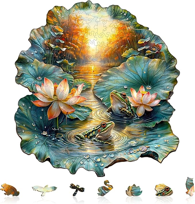 Jigfoxy Wooden Puzzles for Adults, Lotus Wood Puzzles Adult, Unique Animal Shape Wooden Jigsaw Puzzles for Adults, Birthday Gifts for Puzzle Lovers, Family, Friend (S-8.5 * 7.9in-100pcs)