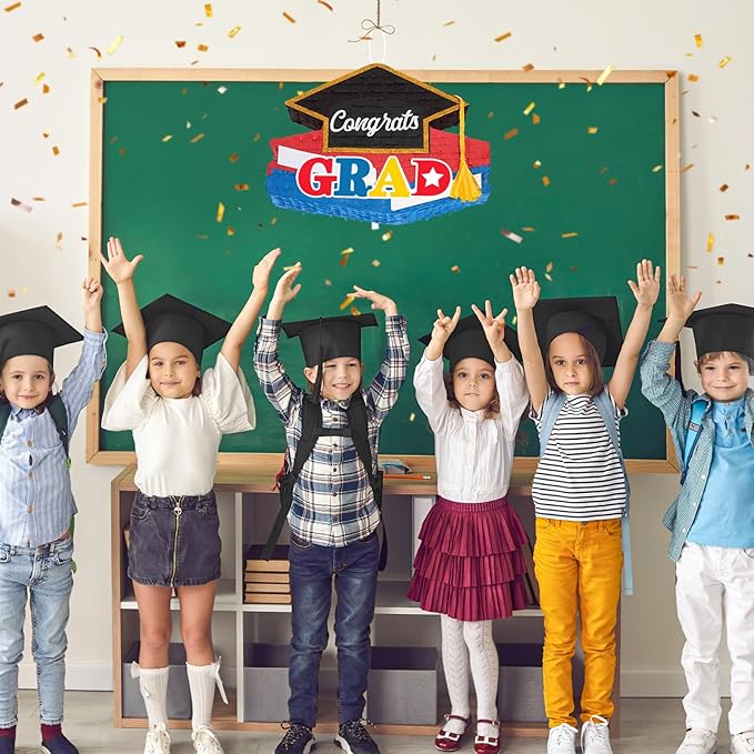 WERNNSAI Graduation Piñata - Graduation Party Game Supplies Graduation Cap Piñata with Blindfold and Bat for Kids Boys Girls Kindergarten Elementary College Party Decoration (12.5" x 16.5" x 3")