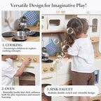 Wooden Play Kitchen for Kids with Realistic and Interactive Features, Includes 20 Toy Kitchen Accessories, Ideal Pretend Playset Gift for Kids and Toddlers Ages 3+