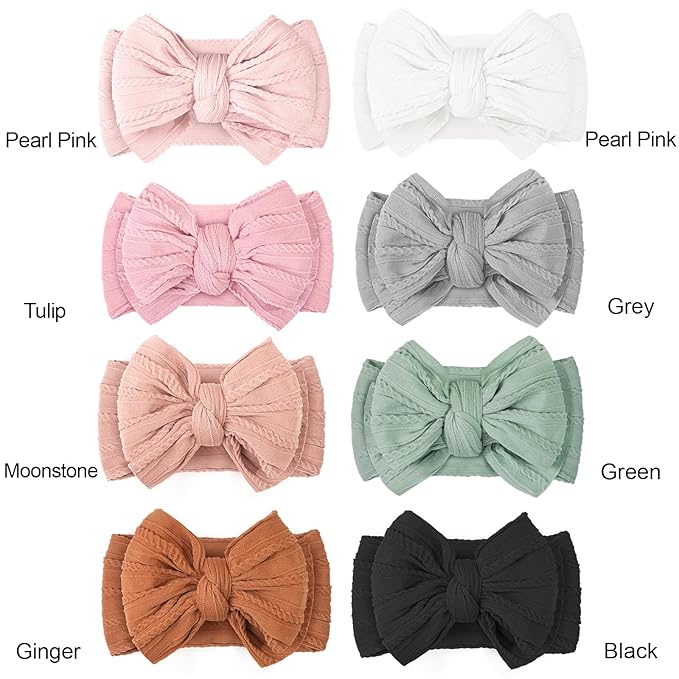 CÉLLOT 8 Pcs Super Stretchy Soft Handmade Headbands with Double Bows Head Wrap Nylon Hair Accessories For Newborn Babies Girls Infants Toddlers