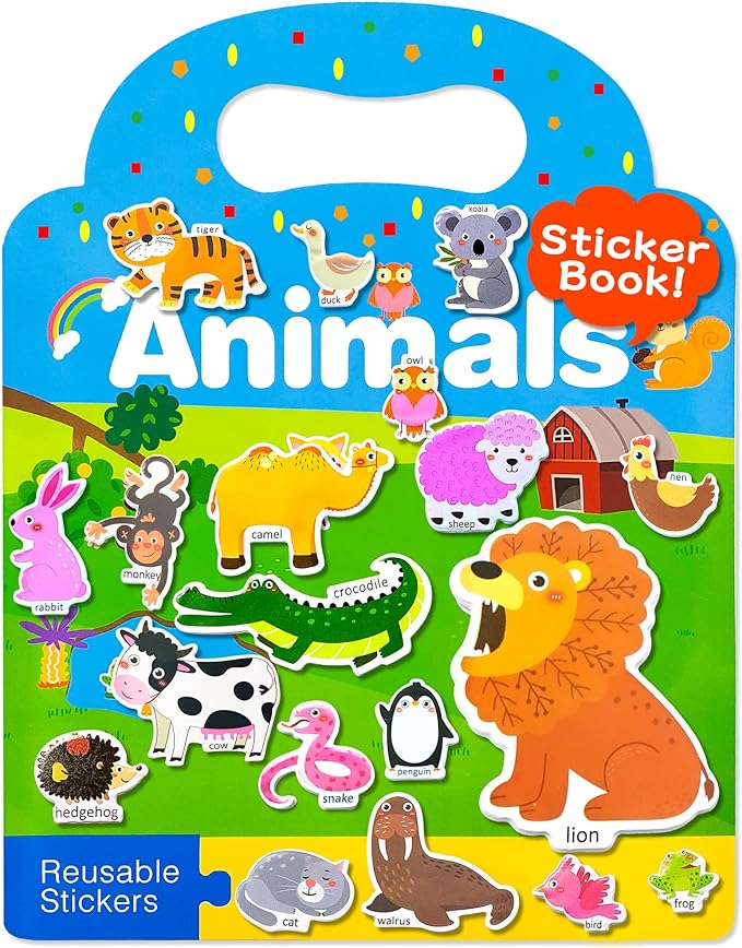Benresive Reusable Sticker Books for Kids 2-4, Sticker Books for Toddlers 1-3 2-4, Toddler Travel Toys Activities Crafts Gifts - Animal