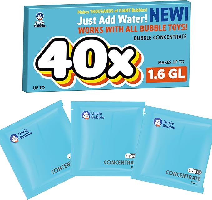 Uncle Bubble Concentrated Bubble Solution (up to 6L/1.6 Gallons) Regular Bubbles for Bubble Machine, Bubble Gun, Bubble Wands, Bubble Mower, Bubble Juice Refills. Make 3L/0.8 Gallons for Giant Bubble