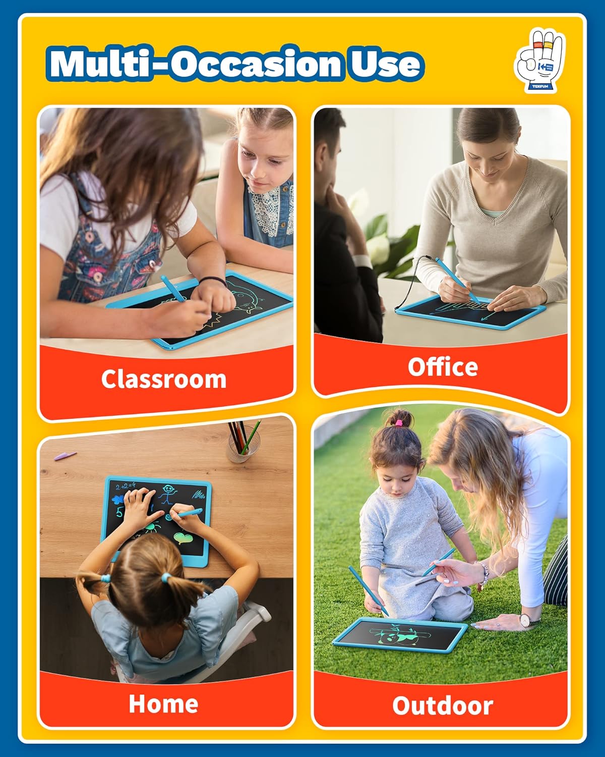 TEKFUN Large Screen 12inch LCD Writing Tablet with Anti-Lost Stylus, Erasable Doodle Board No Mess Drawing Pad, Car Trip Travel Toys for Kids, Birthday Gift for 3 4 5 6 7 Girls Boys