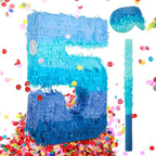 Sratte Number 1 2 3 4 5 6 7 8 9 Piñata with Stick Blindfold Confetti, Gradient Blue Piñata for Kids Boys Girls Birthday Party Anniversary Decorations Supplies(Number 5)