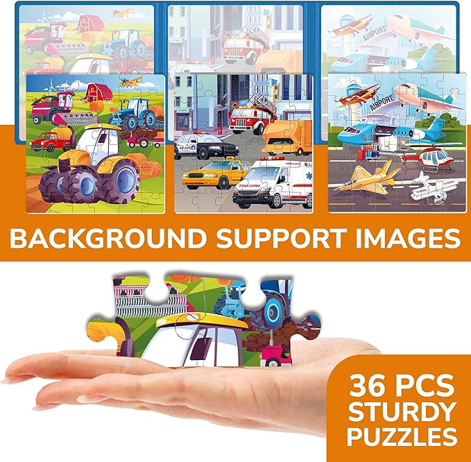 QUOKKA Magnetic Toddler Puzzles Ages 2-4 – 24 Pieces Kids Puzzles Ages 3-5 – Travel Games and Toys for Kids 4-6 Boys and Girls – Learning Transport Car Airplane Road Trip Activities