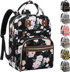 Diaper Bag Backpack Tote for Women Large Capacity with Insulated Pockets Multifunctional Diaper Bags For Baby Girl Boy Waterproof Baby Bags, Maternity Bag Black Pink Floral