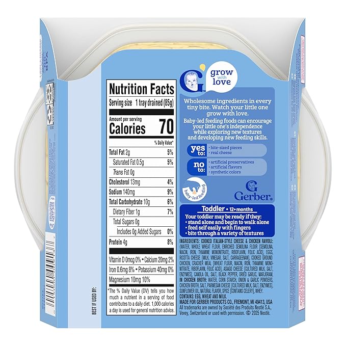 Gerber Toddler Food, Italian-Style Cheese & Chicken Ravioli Pick-Ups, 8PK