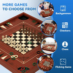 Board Game Set for Adults Family Night, 27.5 Inch Crokinole/Backgammon/Bowling Game/Tabletop Flicking Game with Discs, All in One Carron Board Game Set