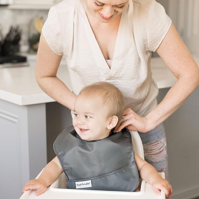 Tiny Twinkle Mess Proof Baby Bibs for Eating - Waterproof, Wipeable Bibs - Toddler Bibs - Travel Friendly - PFAS, PVC, BPA, Phthalate Free - Baby Food Bibs(3 Pack,Olive. Slate)