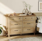 WAMPAT Oak Dresser for Bedroom with 6 Drawers, Baby Dresser with Solid Wood Legs, Farmhouse Light Wood Closet Storage Organizer, Horizontal Dressers for Nursery, Living Room, Kids Room
