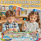 6 Sets Reusable Sticker Books for Toddlers, Jelly Sticker Books for Toddlers, Toddler Travel Toys for Kids 3 4 5 Year Old Girls Boys