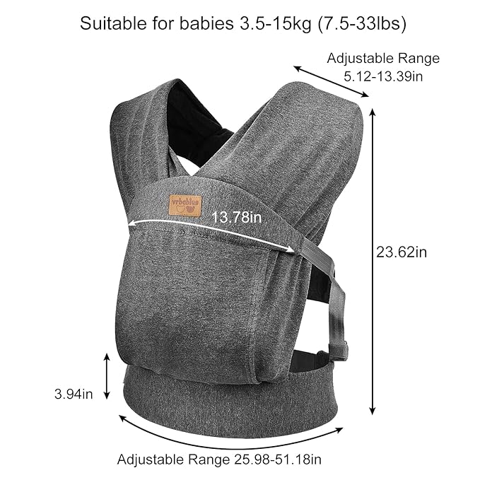 Ergonomic Baby Carrier for Newborns to Toddlers, Skin-Friendly and Soft Front Baby Carrier Wrap, Easy Breastfeeding, Lightweight and Breathable, Perfect Baby Shower Gifts (Dark Grey)