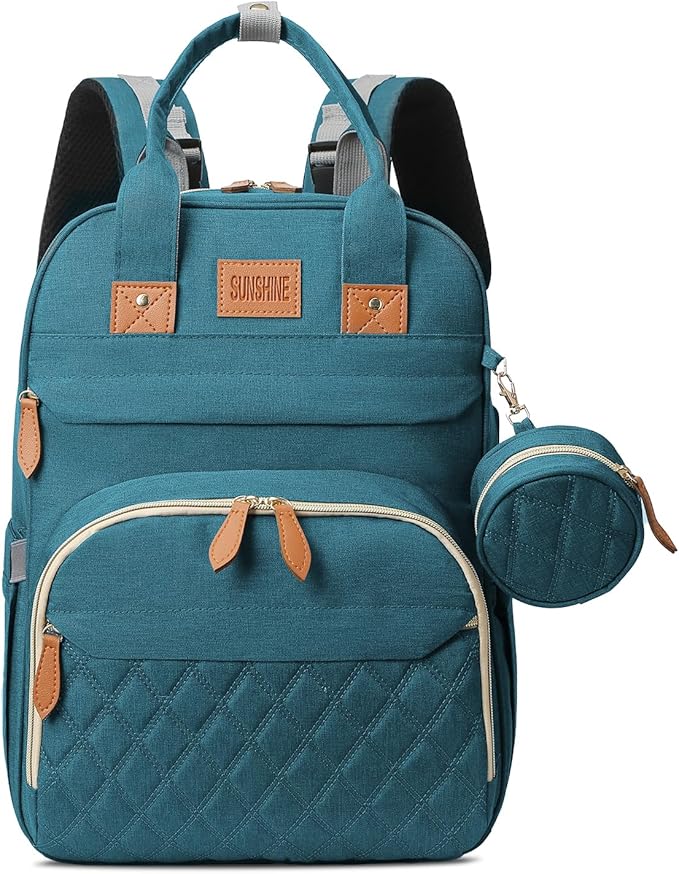 Diaper Bag Backpack, Large Diaper Bag with Changing Station, Baby Bag, New Mom Gifts, Lightweight Waterproof Unisex Diaper Bag with Insulated Pockets and USB Charging Port, Cyan