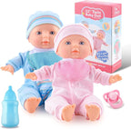 Toy Choi's Baby Doll Twin Baby Dolls 12 inch Soft Body 2 Dolls Playset with Rompers, Hat, Pacifier and Doll Bibs, Gifts for 1 2 3 4 5 Year Old Boys Girls, Toddlers and Kids