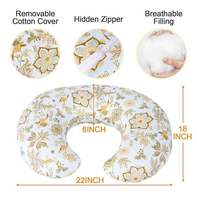 Baby Nursing Pillow for Breastfeeding, Adjustable Breast Feeding Pillow for Bottle Feeding, Breastfeeding Essentials for Mom and Baby Healthier Nursing, Removable Cover- Floral