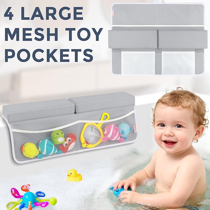 Bath Kneeler and Elbow Rest Pad Set - Comfortable 1.5” Thick Baby Bath Kneeler Pads with Toys Organizer, Non-Slip Knee Arm Support Bathtub Mat, Quick-Drying Kneeling Pad for Baby Bath Time
