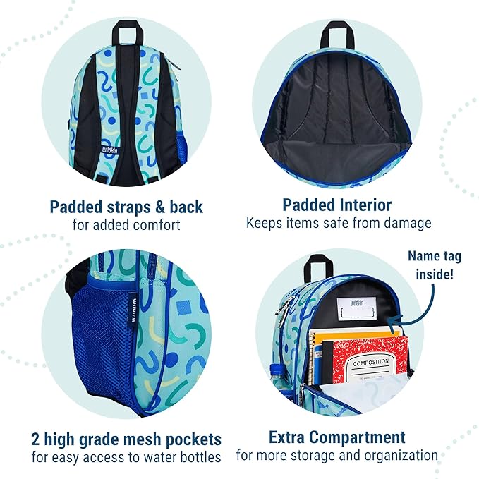 Wildkin 15-inch Kids Backpack – Durable, Padded, Adjustable for School & Travel - Confetti Blue