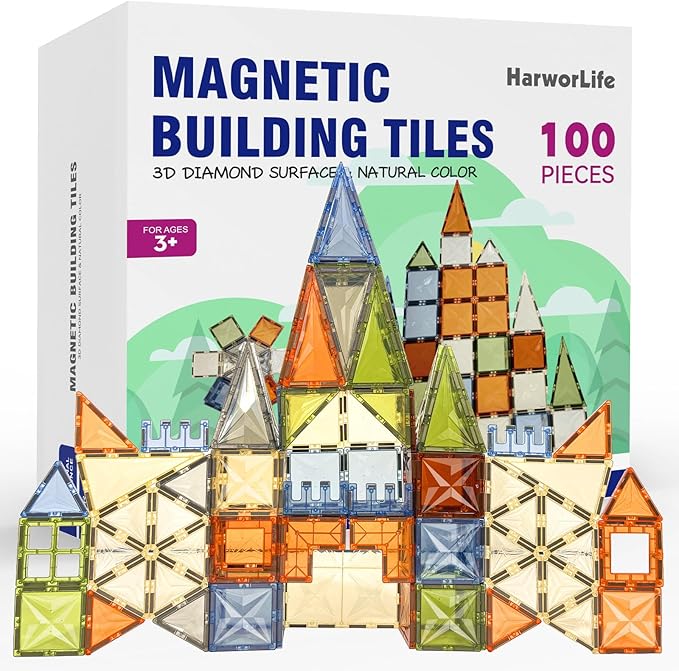100 PCS Magnetic Tiles, Diamond Magnetic Blocks Building Set Magnet Tiles STEM Toys 3D Kids Preschool Educational Sensory Toys Gift for Toddlers Kids Boys Ages 3 4 5 6 7 8 9+ Year Old