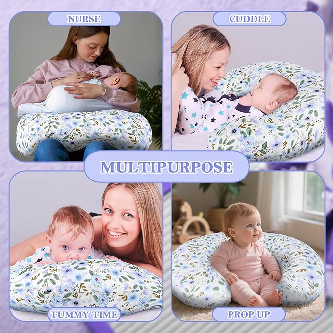 Nursing Pillow for Breastfeeding & Bottle Feeding - Ergonomic C-Shape Design with Breathable Filling & Removable Washable Cover, Supports 0-18 Months (Feeding, Tummy Time, Sitting), Hypoallergenic