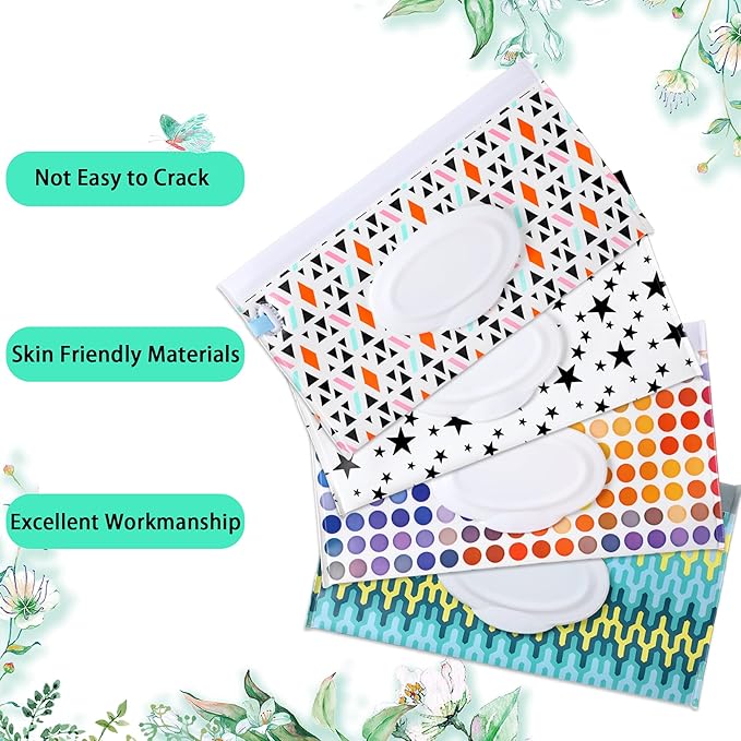 FEBSNOW 4 Pack Baby Wipe Dispenser, Portable Wet Wipe Holder Container, Reusable Wipes Dispenser Cases, Lightweight Travel Wet Wipe Pouch