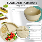 Bluet B- Silicone Baby Feeding Set - Baby Led Weaning Supplies - Baby Spoons, Suction Bowl - Plate - Baby Utensils - Silicone Feeding Set for Baby First Foods, Infant Eating - 8pcs - Beige