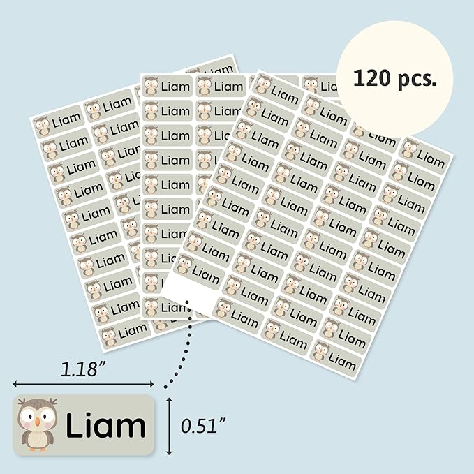 Personalized Name Labels for Kids (120) – Custom Waterproof & Durable Stickers for Clothing, Daycare, Office & School Supplies - Forest Animals