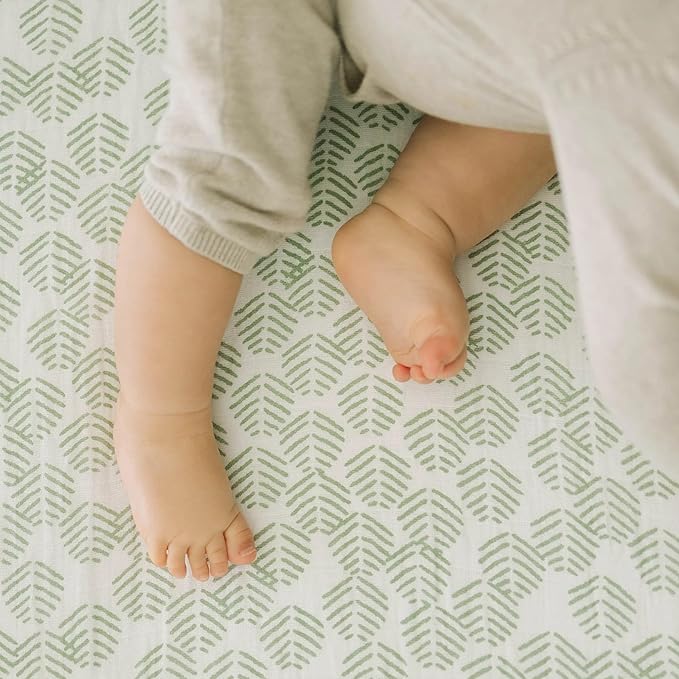 Little Unicorn Premium Crib Sheet | Breathable & Super-Soft Muslin Fabric (Leaf Motif)